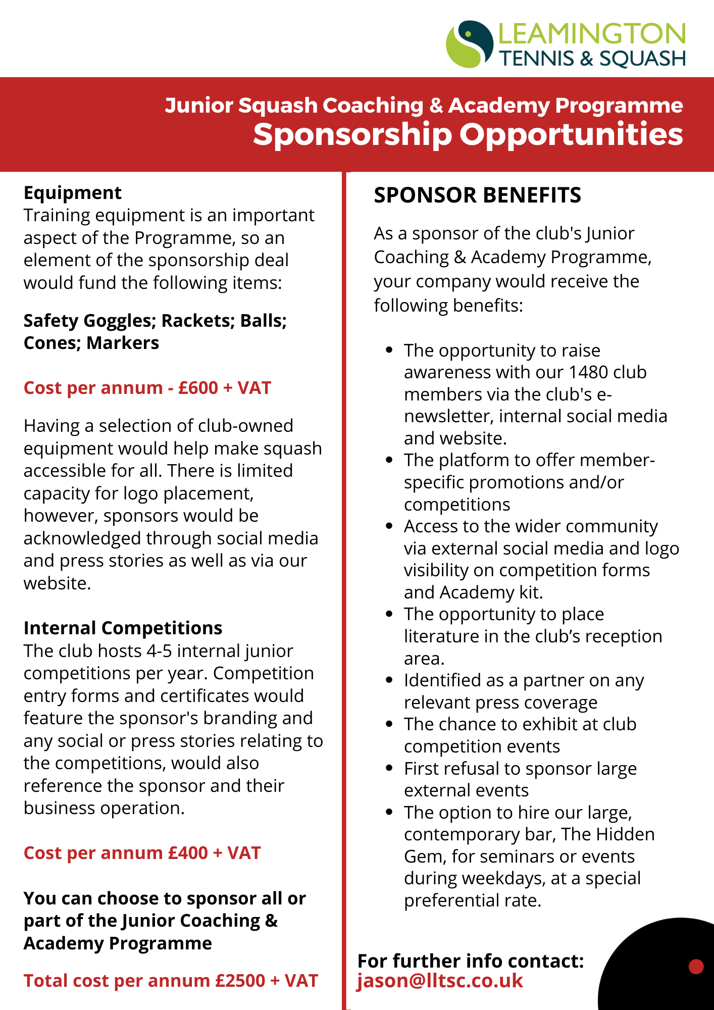 Junior Coaching Sponsorship LLTSC